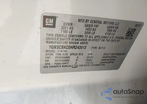 2017 Chevrolet Tahoe Lt from USA, damaged, VIN 1GNSCBKC6HR243913